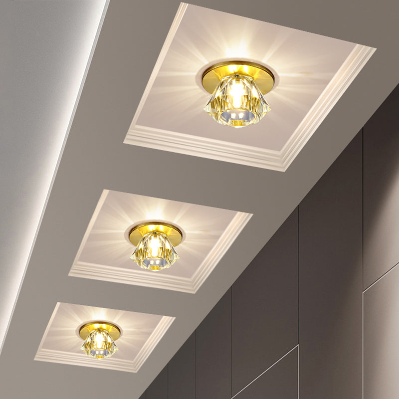 Simple Clear Crystal Gemstone Shaped Flush Ceiling Light for Hallways - Mount Fixture