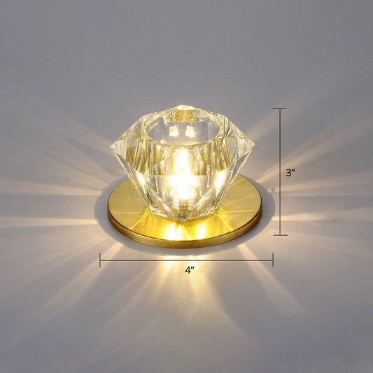 Simple Clear Crystal Gemstone Shaped Flush Ceiling Light for Hallways - Mount Fixture