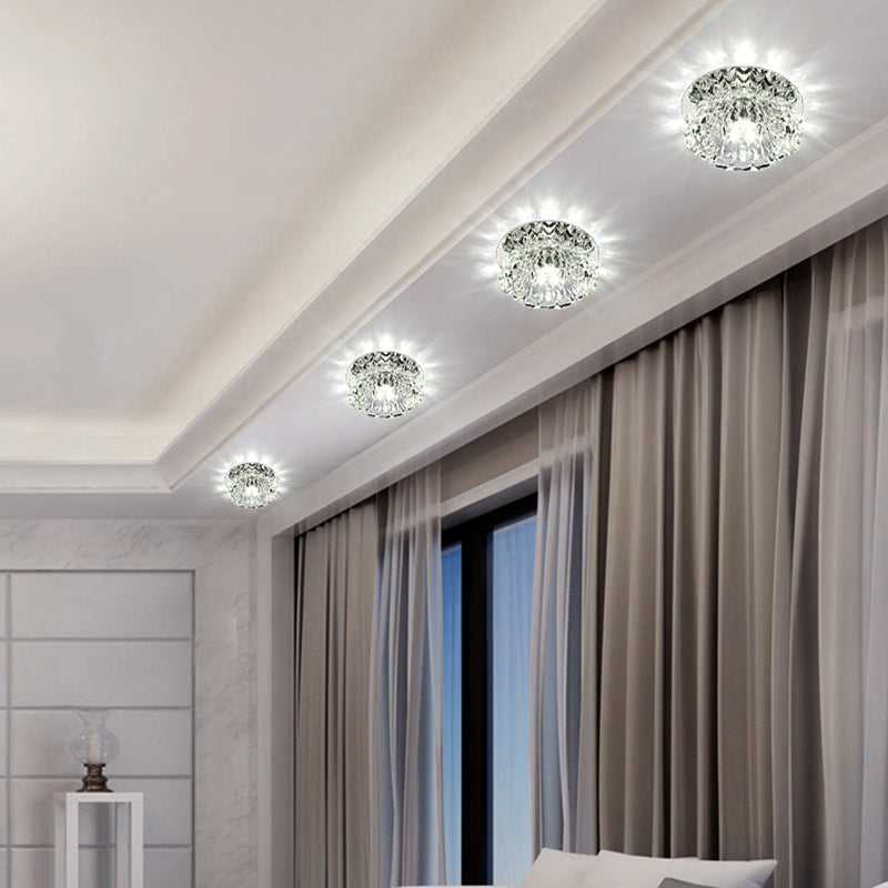 Contemporary LED Crystal Lotus Flush Mount Ceiling Light in Clear