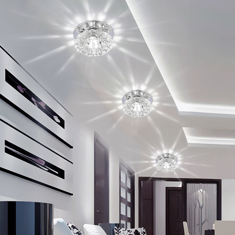 Modern LED Flush Mount Ceiling Light with Clear Crystal Floral Design - Ideal for Corridors