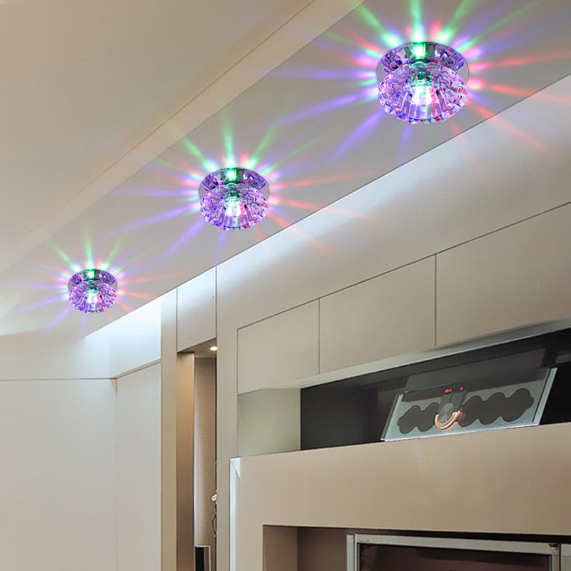 Modern LED Flush Mount Ceiling Light with Clear Crystal Floral Design - Ideal for Corridors
