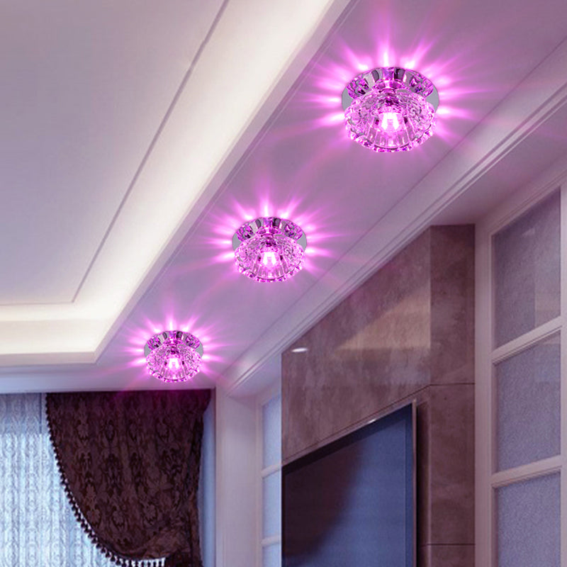 Modern LED Flush Mount Ceiling Light with Clear Crystal Floral Design - Ideal for Corridors