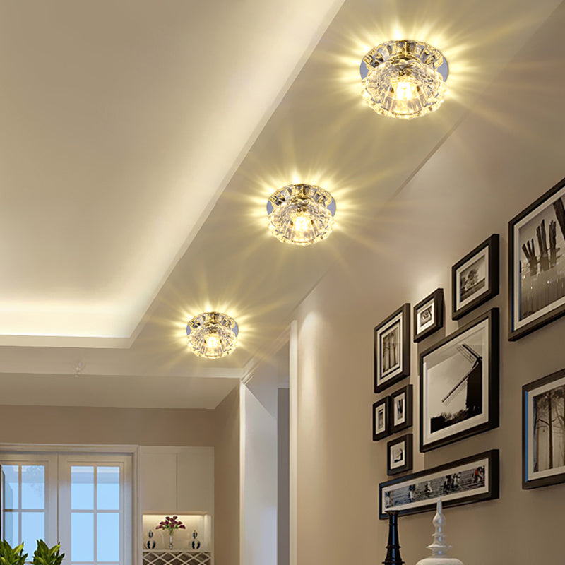 Modern LED Flush Mount Ceiling Light with Clear Crystal Floral Design - Ideal for Corridors