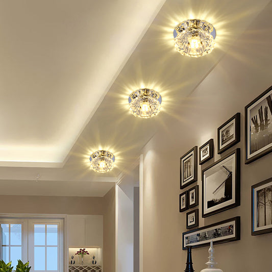 Modern LED Flush Mount Ceiling Light with Clear Crystal Floral Design - Ideal for Corridors