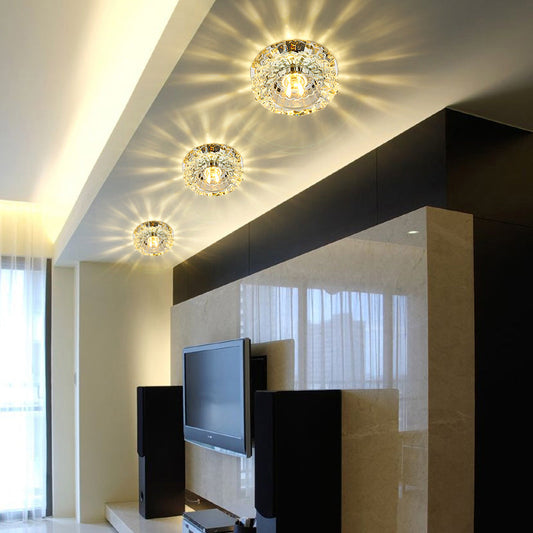 Modern Circular LED Crystal Flushmount Light – Living Room Ceiling Spotlight