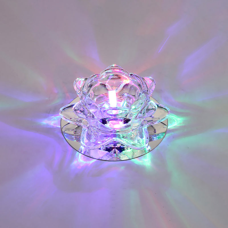 Contemporary Crystal Lotus Ceiling Lamp with LED Flush Light for Living Room