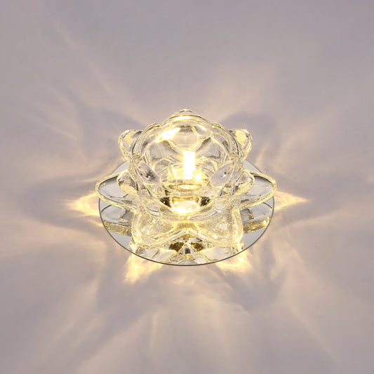 Contemporary Crystal Lotus Ceiling Lamp with LED Flush Light for Living Room