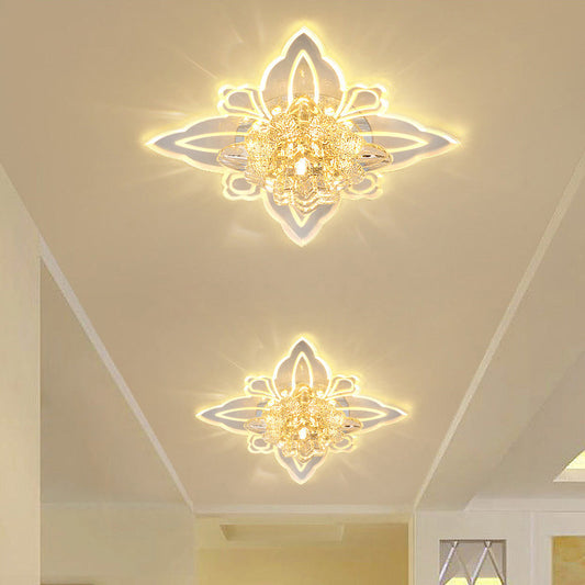 Crystal Blossom LED Ceiling Lamp with Modern Style and Clear Acrylic Petals - Ideal for Foyers and Flush Mount Lighting
