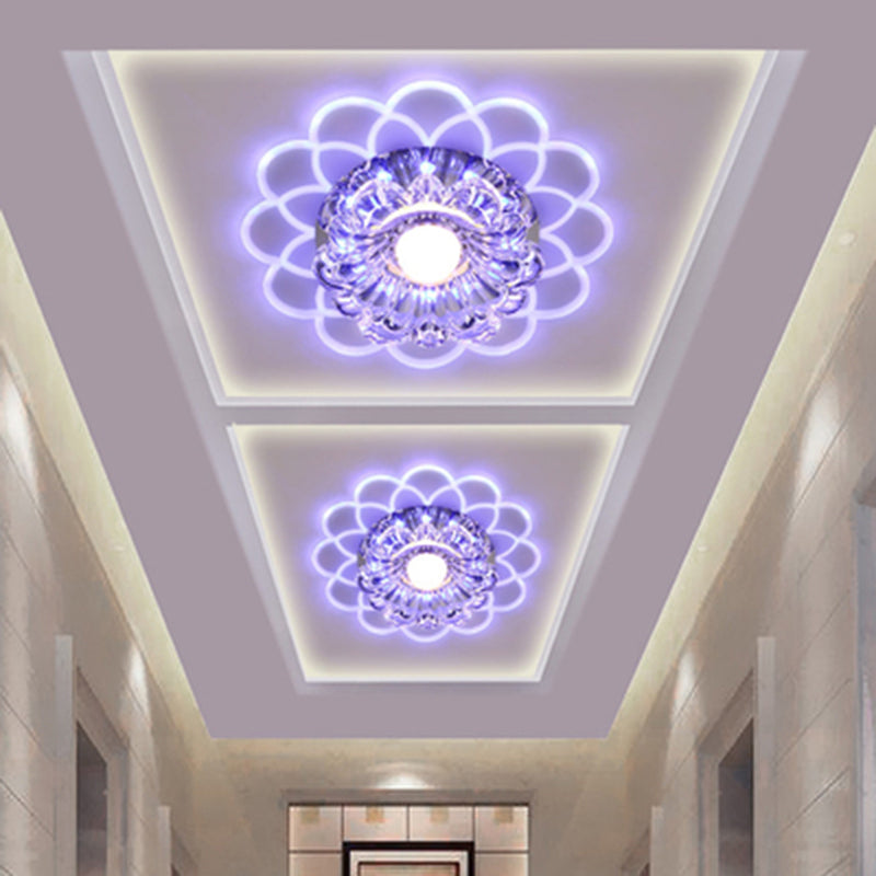 Clear Crystal LED Scalloped Flush Ceiling Light - Modernist Fixture for Hallways