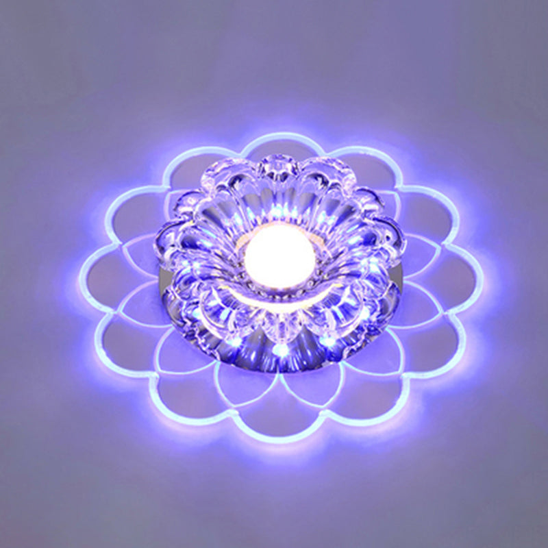 Clear Crystal LED Scalloped Flush Ceiling Light - Modernist Fixture for Hallways
