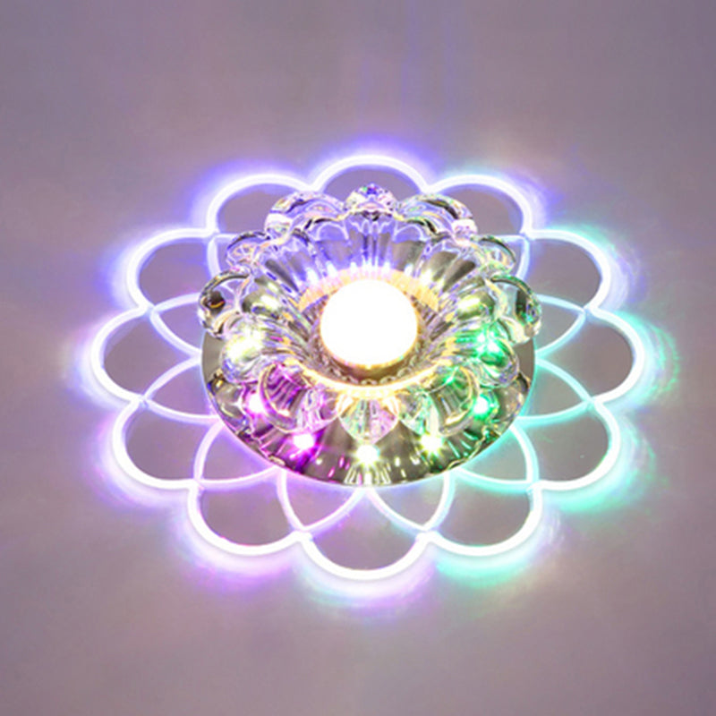 Clear Crystal LED Scalloped Flush Ceiling Light - Modernist Fixture for Hallways
