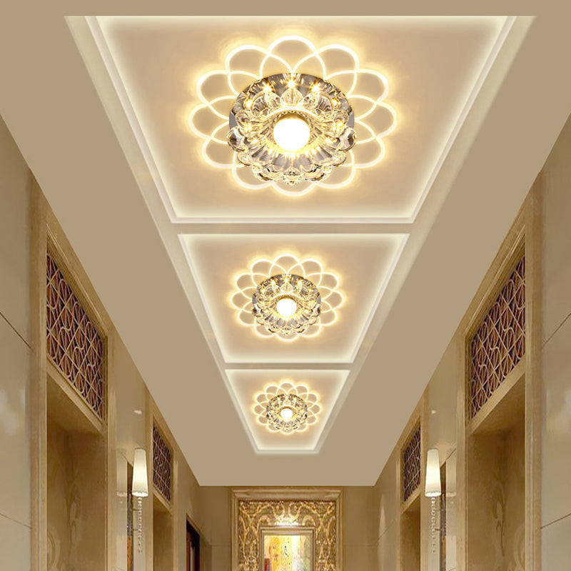 Clear Crystal LED Scalloped Flush Ceiling Light - Modernist Fixture for Hallways