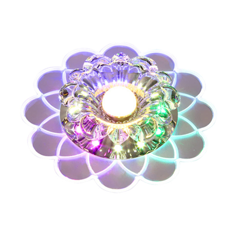 Clear Crystal LED Scalloped Flush Ceiling Light - Modernist Fixture for Hallways