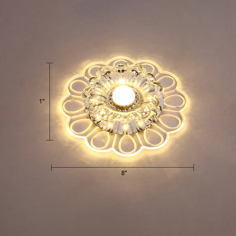 Minimalist Crystal LED Flush Mount Ceiling Light with Floral Design - Ideal for Foyer, Clear Crystal Lamp