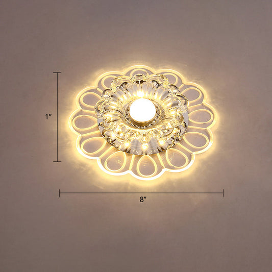 Minimalist Crystal LED Flush Mount Ceiling Light with Floral Design - Ideal for Foyer, Clear Crystal Lamp