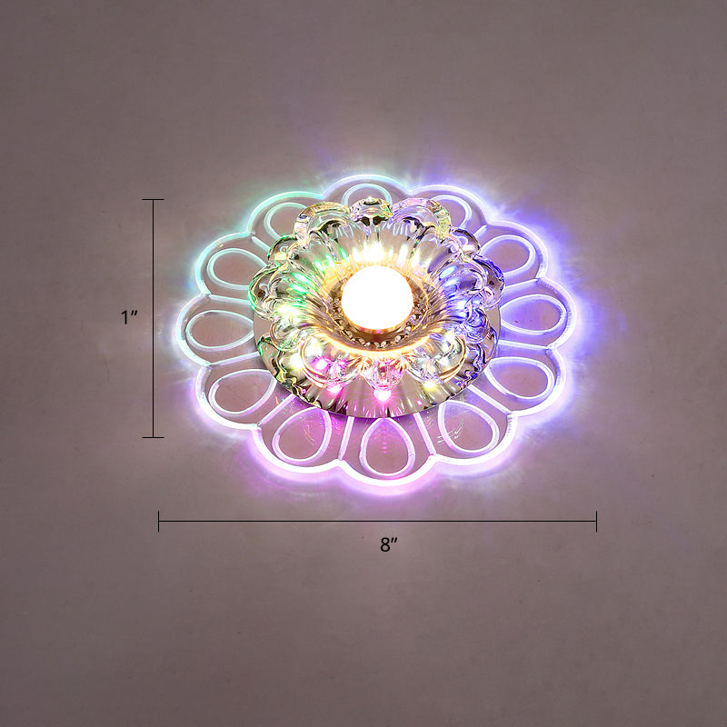 Minimalist Crystal LED Flush Mount Ceiling Light with Floral Design - Ideal for Foyer, Clear Crystal Lamp