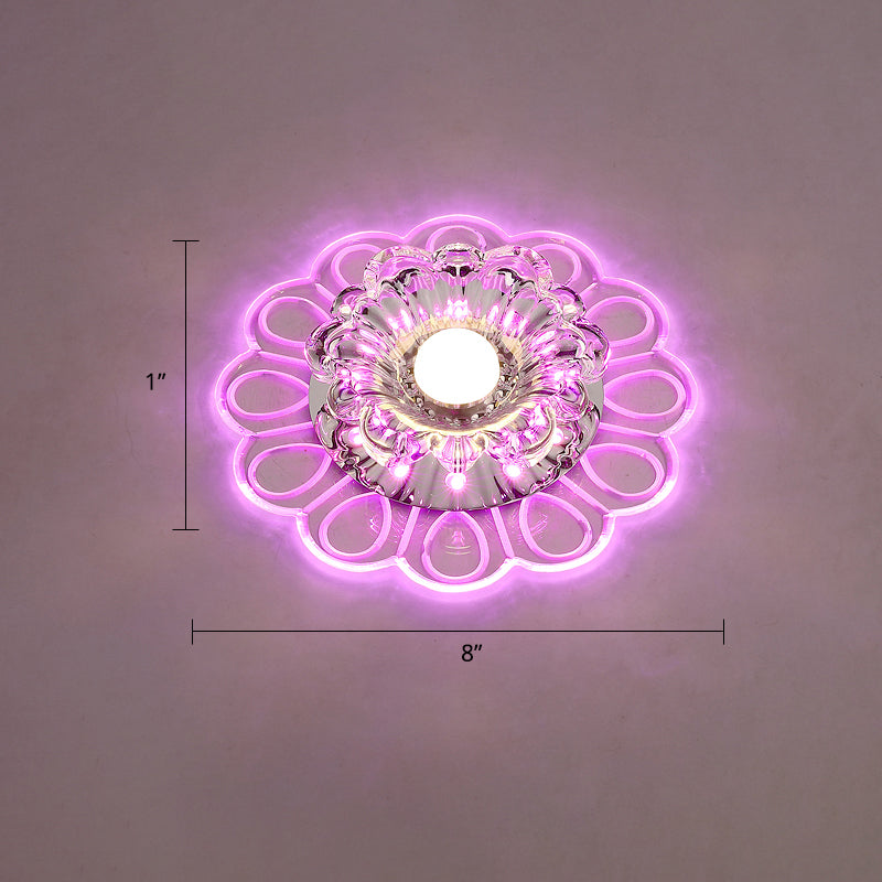 Minimalist Crystal LED Flush Mount Ceiling Light with Floral Design - Ideal for Foyer, Clear Crystal Lamp