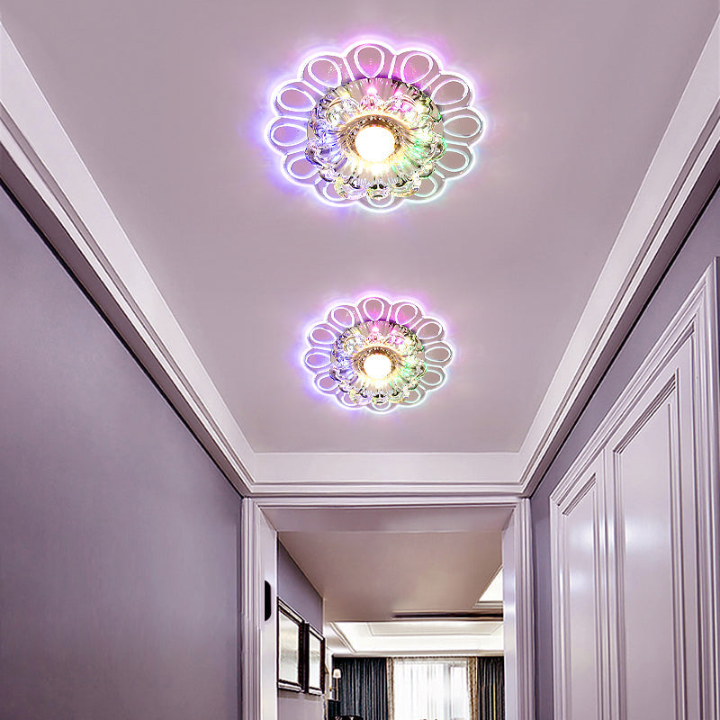 Minimalist Crystal LED Flush Mount Ceiling Light with Floral Design - Ideal for Foyer, Clear Crystal Lamp