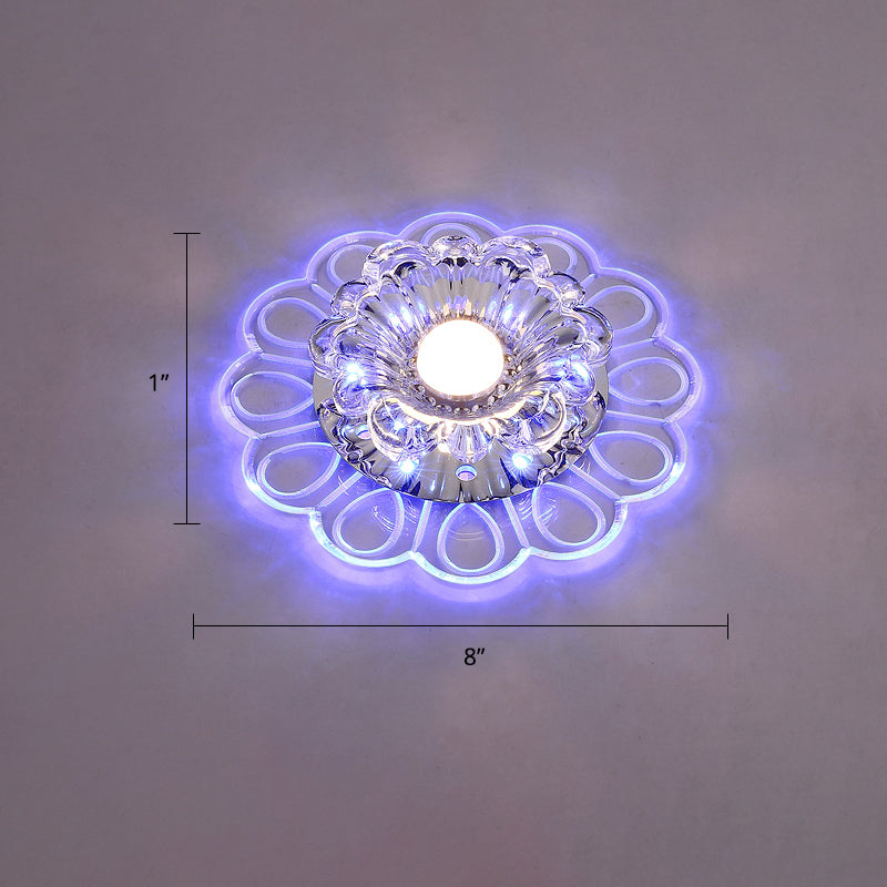 Minimalist Crystal LED Flush Mount Ceiling Light with Floral Design - Ideal for Foyer, Clear Crystal Lamp