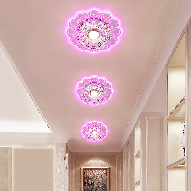 Minimalist Crystal LED Flush Mount Ceiling Light with Floral Design - Ideal for Foyer, Clear Crystal Lamp