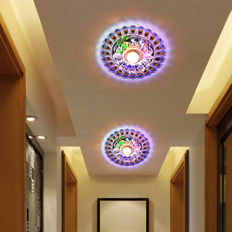 Stylish LED Ceiling Mount Light: Modern Flushmount Lighting with Flower Crystal Shade