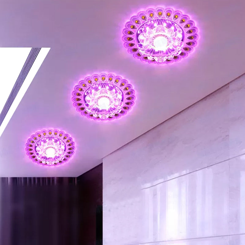 Stylish LED Ceiling Mount Light: Modern Flushmount Lighting with Flower Crystal Shade