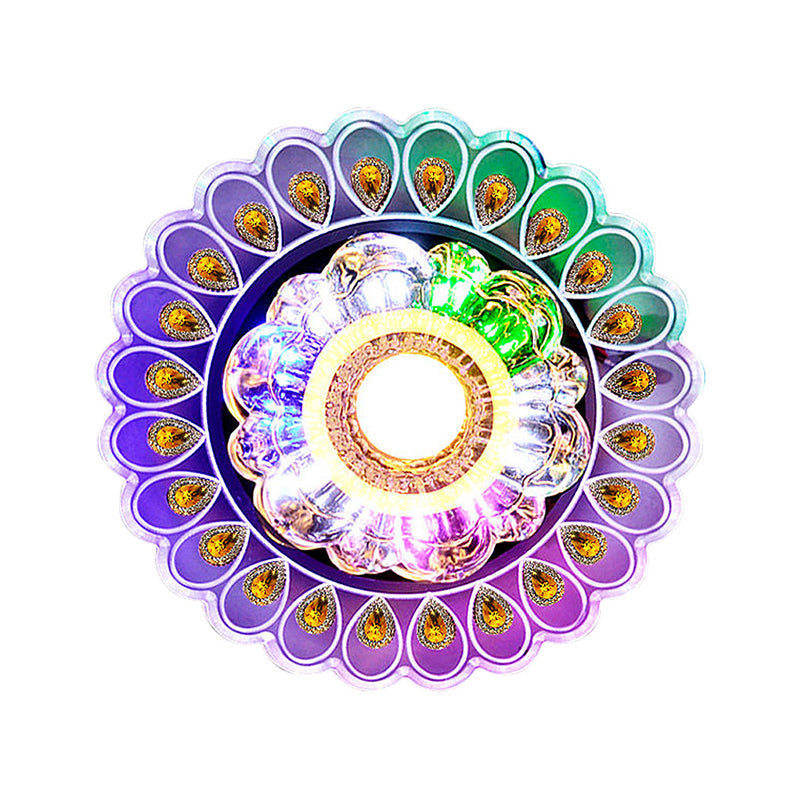 Stylish LED Ceiling Mount Light: Modern Flushmount Lighting with Flower Crystal Shade