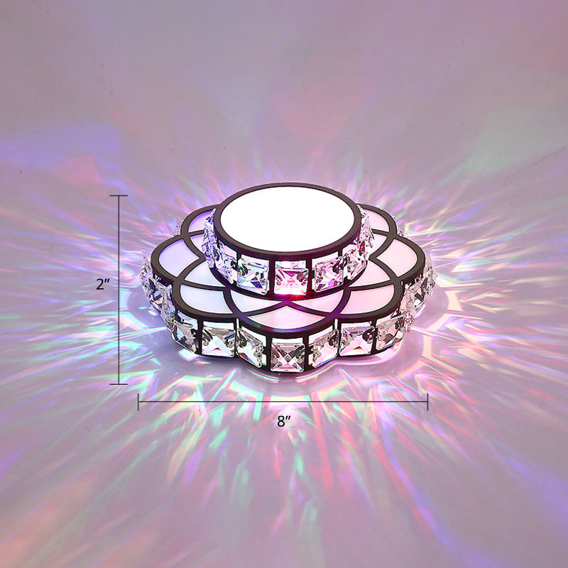 Modern Crystal LED Flush Mount Ceiling Light - Black Floral Design for Gallery