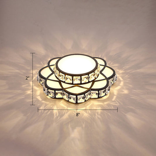 Modern Crystal LED Flush Mount Ceiling Light - Black Floral Design for Gallery