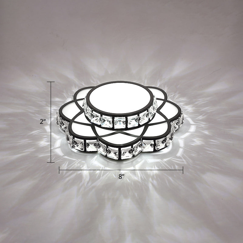 Modern Crystal LED Flush Mount Ceiling Light - Black Floral Design for Gallery