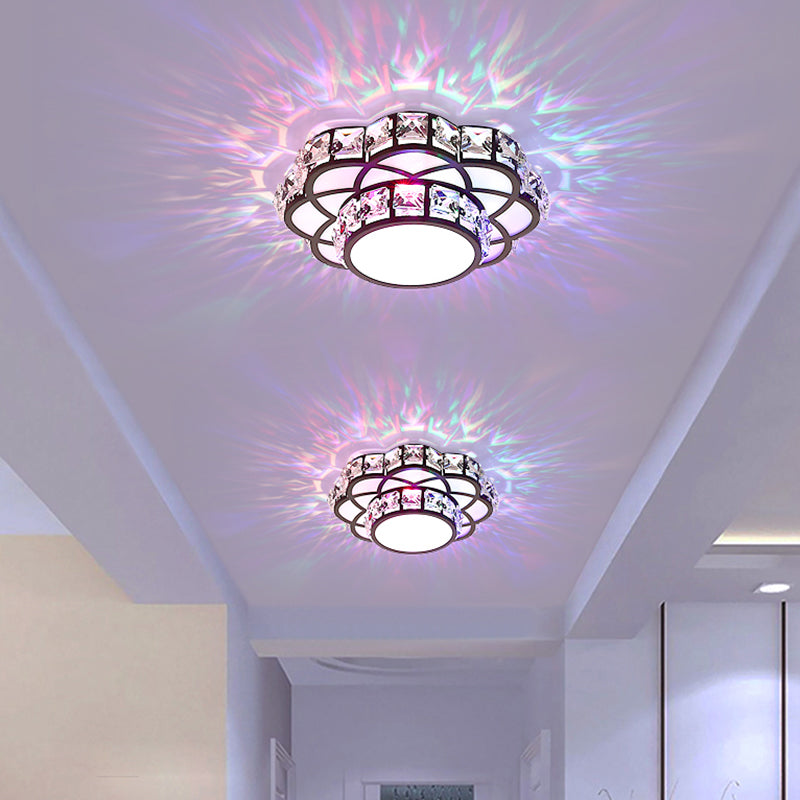 Modern Crystal LED Flush Mount Ceiling Light - Black Floral Design for Gallery