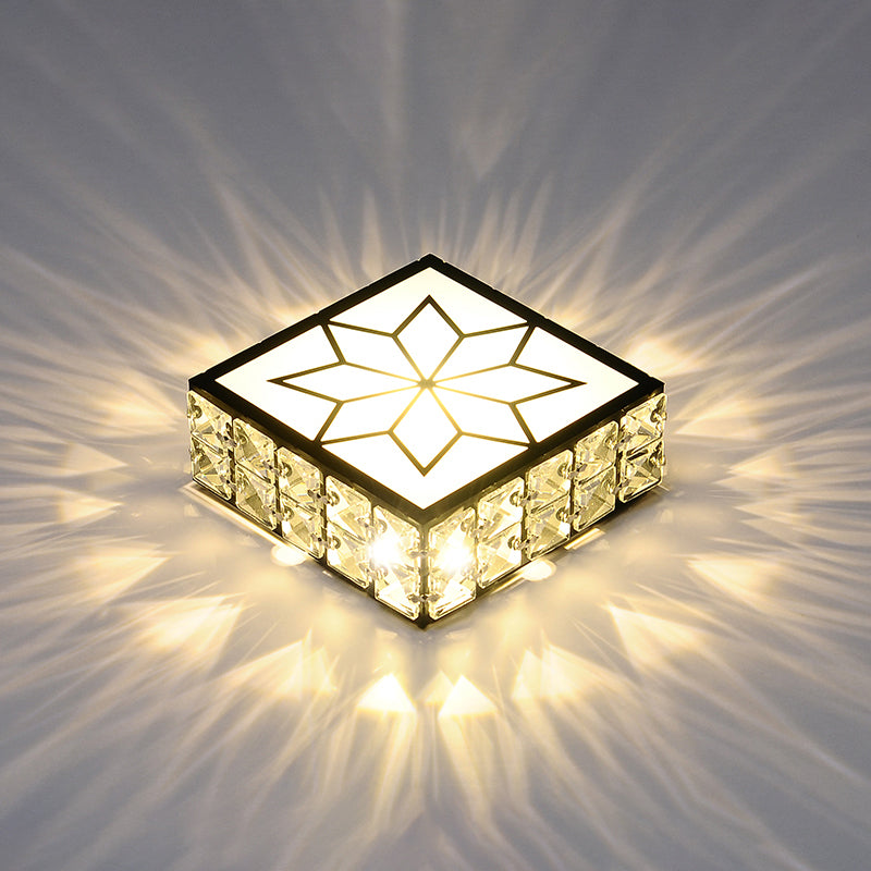 Minimalist Black LED Flush Mount Light with Inlaid Crystal for Corridor Ceiling Lighting