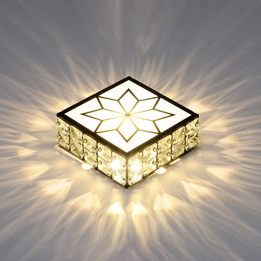 Minimalist Black LED Flush Mount Light with Inlaid Crystal for Corridor Ceiling Lighting