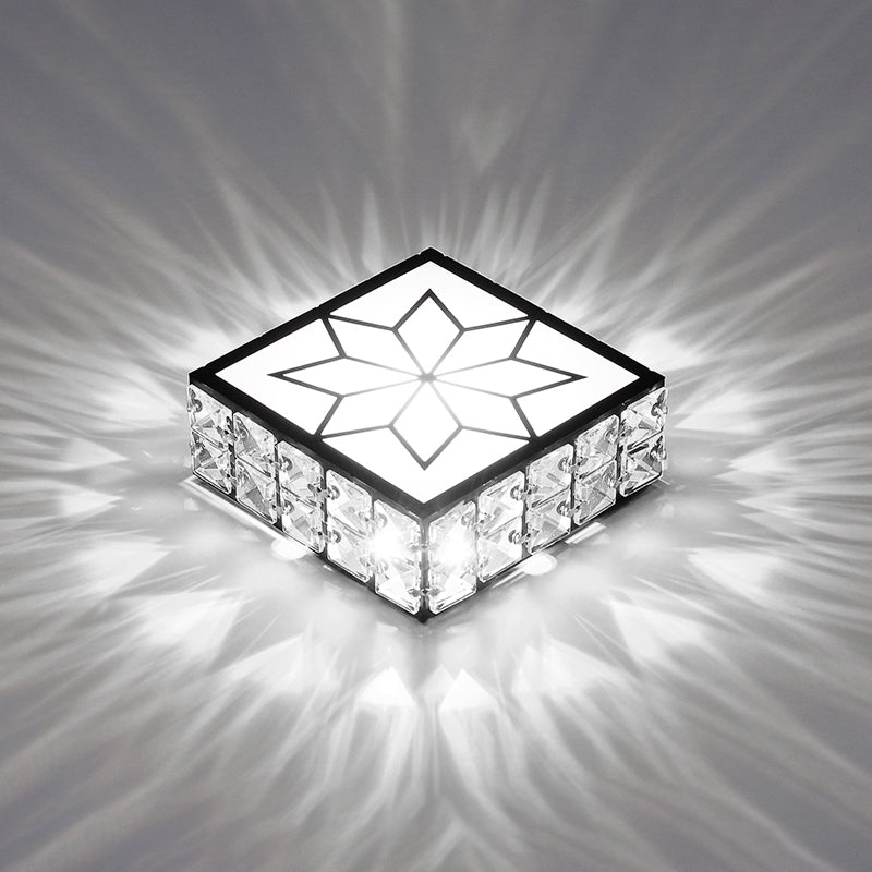 Minimalist Black Led Flush Mount Light With Inlaid Crystal For Corridor Ceiling Lighting / White