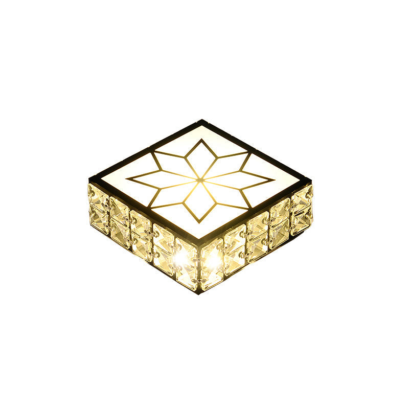 Minimalist Black LED Flush Mount Light with Inlaid Crystal for Corridor Ceiling Lighting