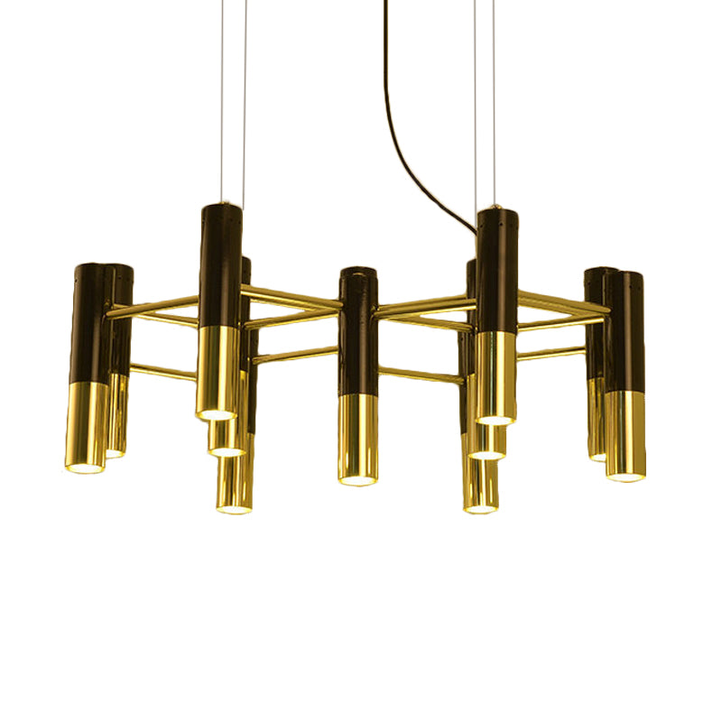 Lustre tubulaire LED doré contemporain : 11/22 lumières, luminaire suspendu chaleureux