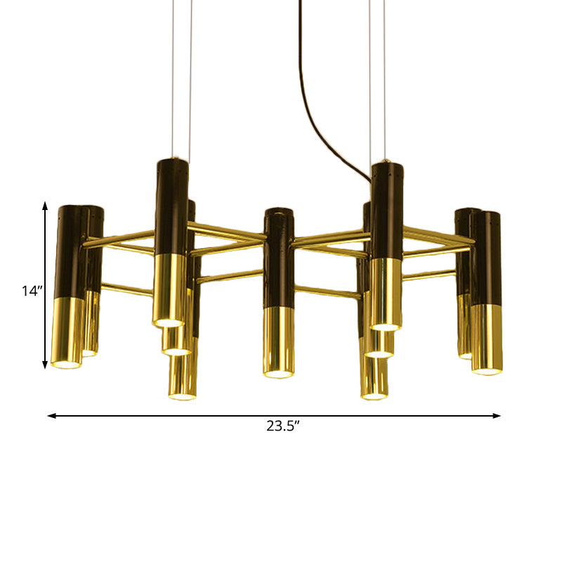 Lustre tubulaire LED doré contemporain : 11/22 lumières, luminaire suspendu chaleureux