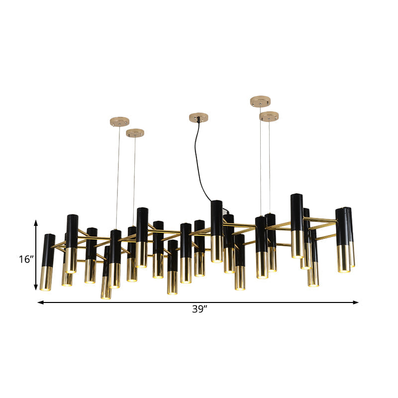 Lustre tubulaire LED doré contemporain : 11/22 lumières, luminaire suspendu chaleureux