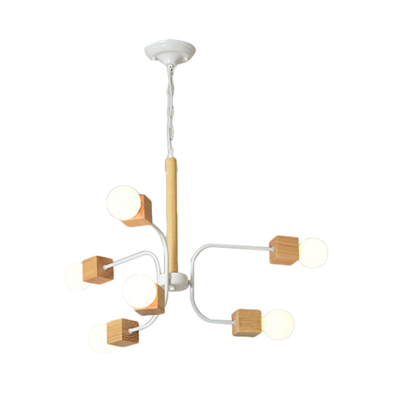 Lustre suspendu à bras courbés moderniste : lampe suspendue en bois à plusieurs lumières blanche/noire avec chaîne