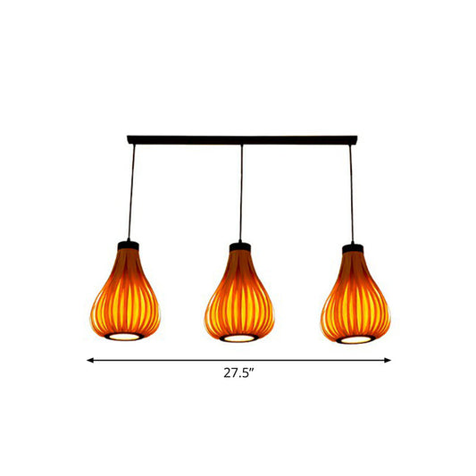 Asian Teardrop Pendant Light Trio - Wooden Cluster For Restaurant Ceilings Brown / Linear