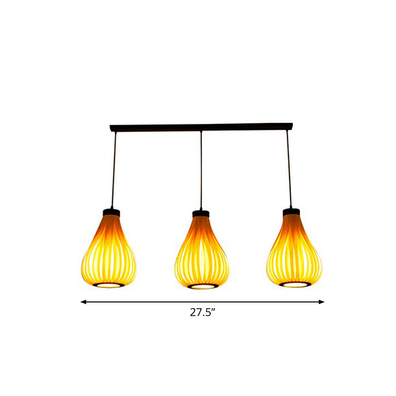 Asian Teardrop Pendant Light Trio - Wooden Cluster For Restaurant Ceilings Beige / Linear