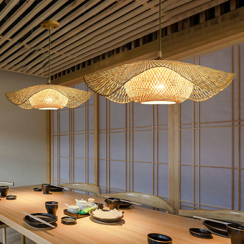Bamboo Lotus Leaf Pendant Lamp: Beige Modernist 1-Light Suspension