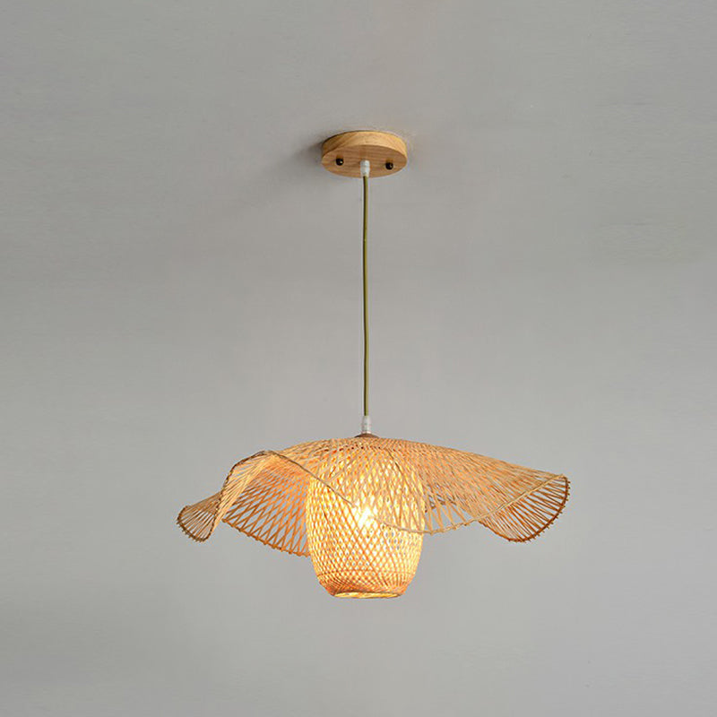 Bamboo Lotus Leaf Pendant Lamp: Beige Modernist 1-Light Suspension / Large A