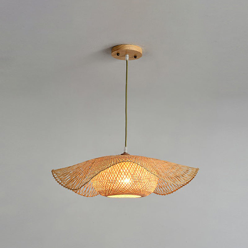 Bamboo Lotus Leaf Pendant Lamp: Beige Modernist 1-Light Suspension