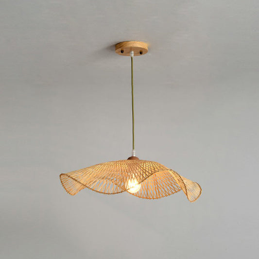 Bamboo Lotus Leaf Pendant Lamp: Beige Modernist 1-Light Suspension / Small C
