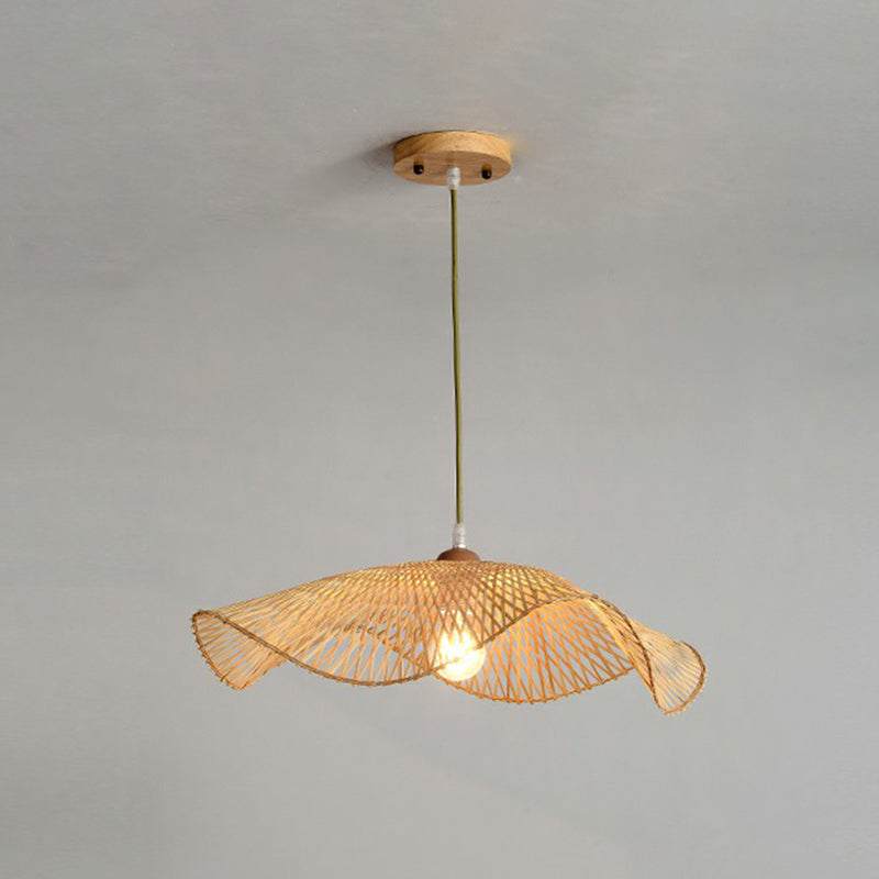 Bamboo Lotus Leaf Pendant Lamp: Beige Modernist 1-Light Suspension / Large C