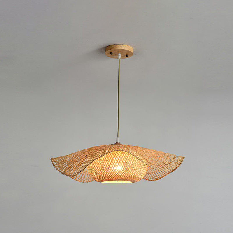 Bamboo Lotus Leaf Pendant Lamp: Beige Modernist 1-Light Suspension