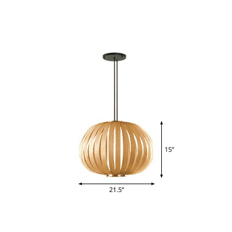 Sleek Wooden Pendant Light Kit For Sphere Restaurant Suspension - Single-Bulb Minimalist Design
