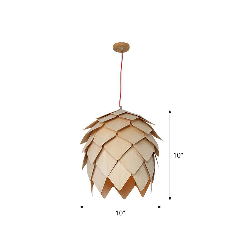 Nordic Wooden Hanging Lamp With Artichoke Design For Restaurants - 1 Head Pendant Light Fixture