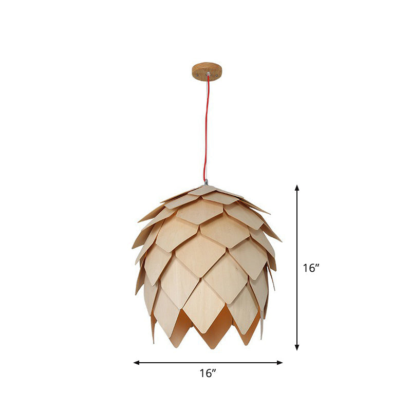 Nordic Wooden Hanging Lamp With Artichoke Design For Restaurants - 1 Head Pendant Light Fixture